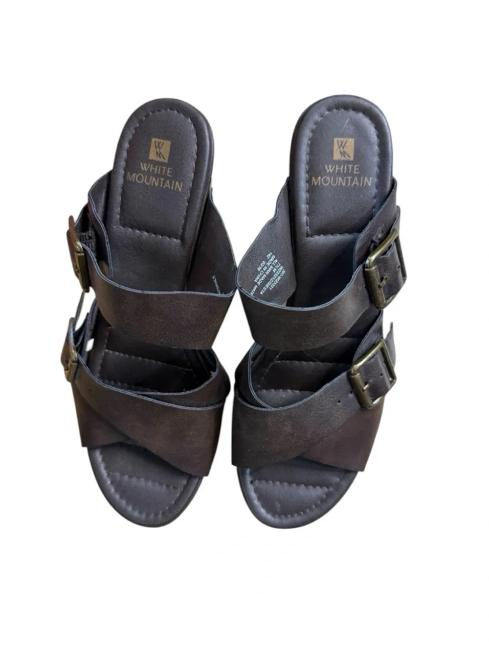 White Mountain Women’s Brown Faux Leather Buckle Heeled Clog Sandals Size 7.5